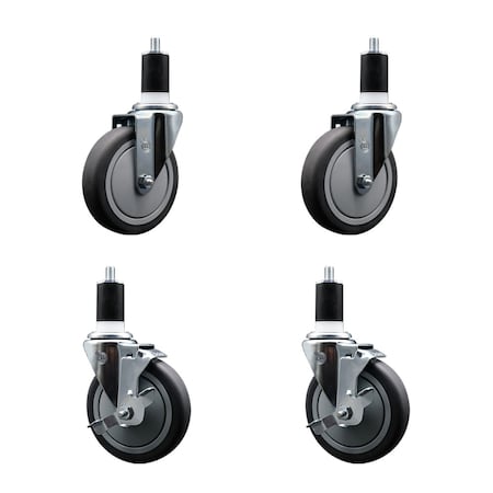 Service Caster 5'' Thermoplastic Rubber Wheel Swivel 1-1/2'' Expanding Stem Caster Set 2 Brakes, 4PK SCC-EX20S514-TPRB-2-TLB-2-112